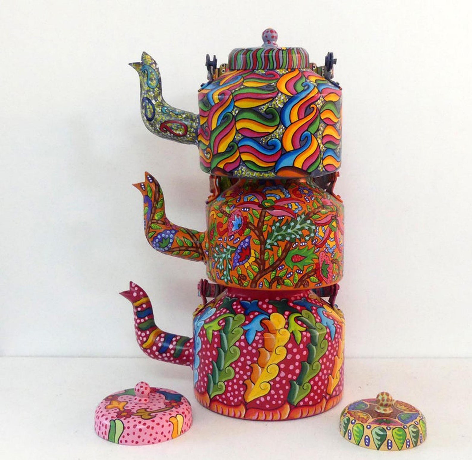 DECORATIVE TEAPOT in Recycled ALUMINUM Handpainted Boho Tea Etsy