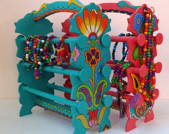 Bracelet stand to display in painted wood, with 6 removable bohemian style racks, painted bangle stand bangle holder Indian bangles stand