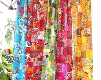 Colorful Patchwork Cotton Curtain Panel, Boho Hippie Window Drapes, Handmade Bohemian Curtain, Rustic Farmhouse Home Decor Gift for him