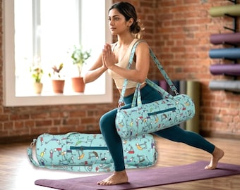 Cotton Canvas Yoga Mat Bag with Pocket, Handmade Yoga Bag, Large Yoga Carrier, Adjustable Shoulder Bag, Gym Bag, Eco Friendly Yoga Tote