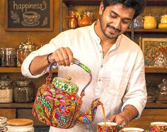 Pink Hand Painted Aluminum Teapot | Colorful Floral Kettle | Indian Decorative Tea Pot | Boho Kitchen Decor | 2L & 2.5L Available