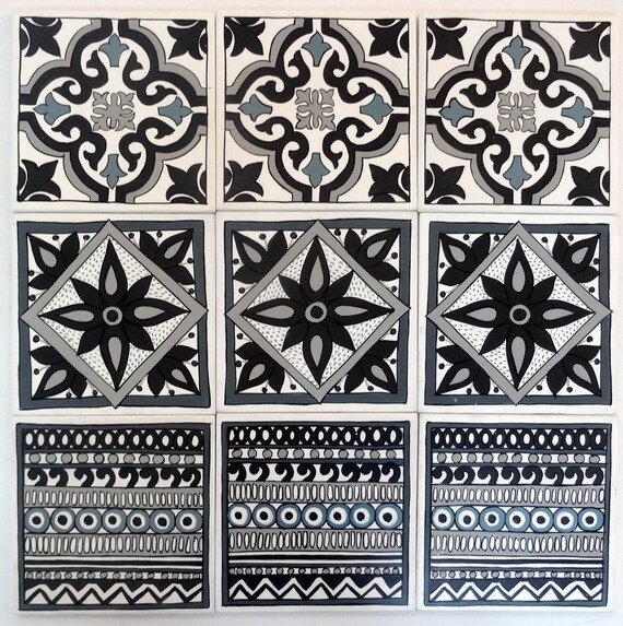 Nouveau Carreau De Bois Peint Noir Gris Et Blanc Pour Dessus