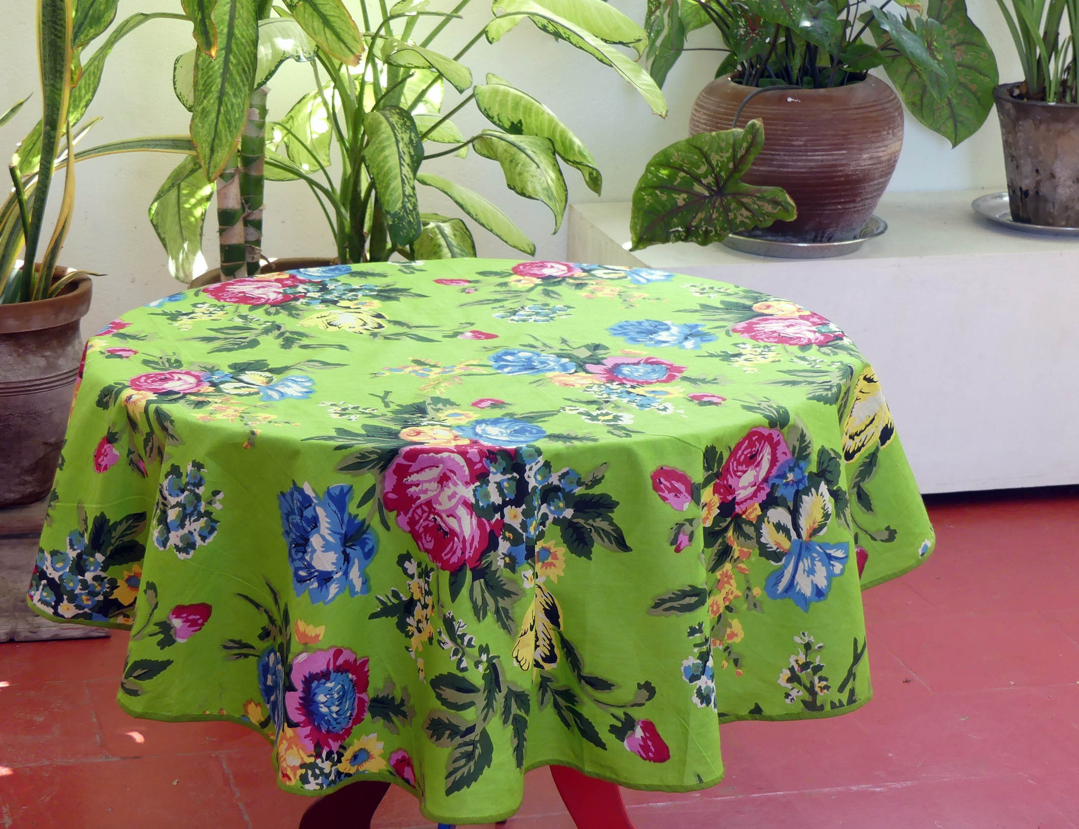 Small round tablecloth 110 cm in diameter green cotton large Etsy