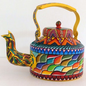 TEAPOT IN recycled ALUMINUM hand-painted boho Tea Pot Painting on teapot decorative teapot painted kettle teapot unique model painted teapot