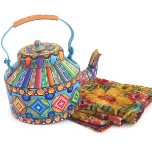 TEAPOT IN recycled ALUMINUM hand-painted  boho Tea Pot Painting on teapot decorative teapot painted kettle teapot unique model