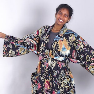Printed cotton QUILTED DRESSING GOWN plain lined kimono robe padded robe big size dressing gown unisex