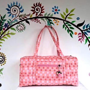 Pink Quilted Cotton Tote Bag | Handmade Floral Print Shoulder Bag | Lightweight Travel & Everyday Carry Bag
