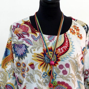 White TUNIC TEESHIRT in lightweight cotton with multicolored paisley print and long sleeves zdjęcie 5