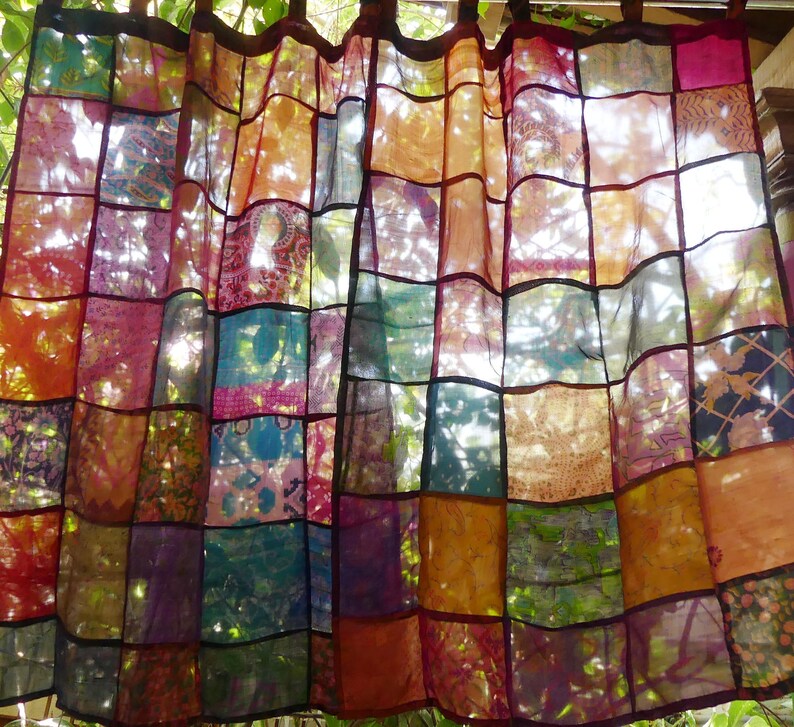 Silk Patchwork Voile Curtain Made To Measure Stained Glass Etsy