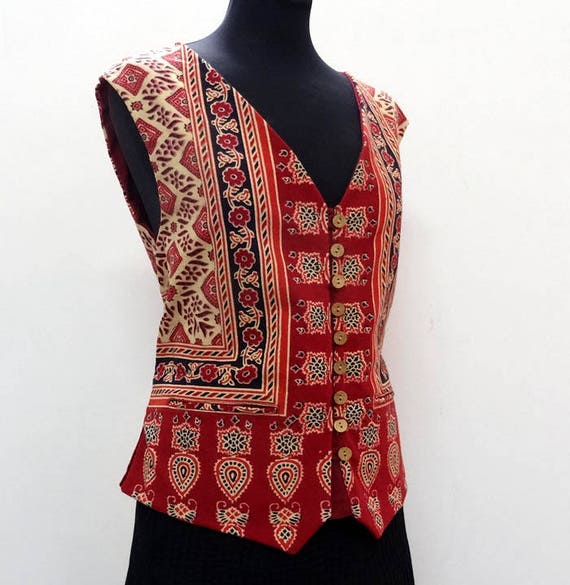 Sans Ou En Femme Coton Etsy Block Imprimé Print Manches Homme Gilet qwdtf1w