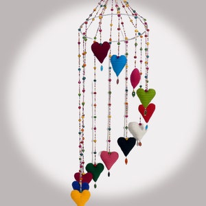 MOVING CAROUSEL SUSPENSION heart and multicolored glass beads to hang in the house or garden Christmas decoration