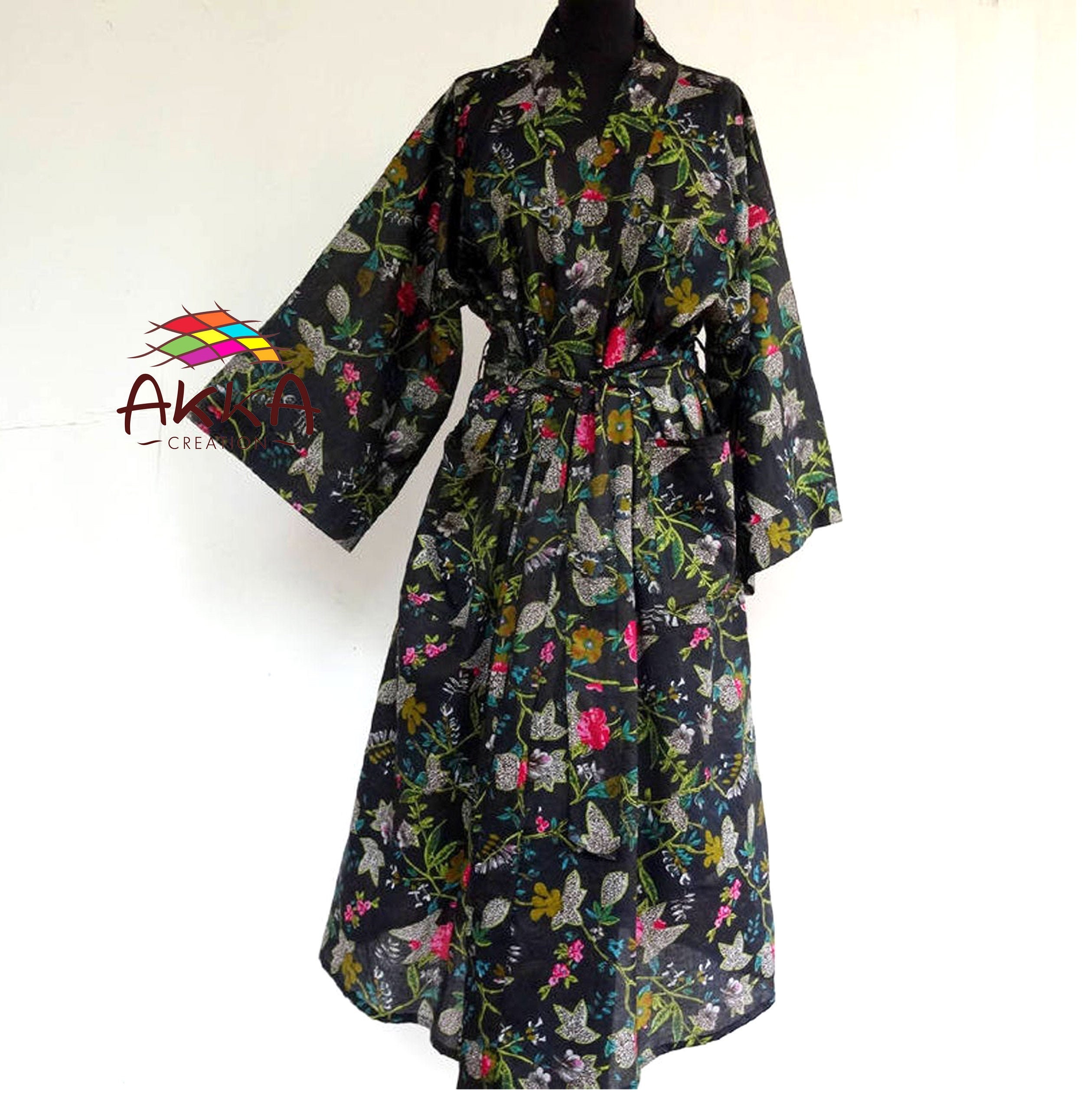 Kimono man or woman dressing gown black paradise design for | Etsy