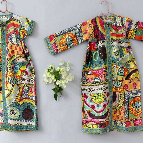 Nightgown, kaftan dress for little girl in multicolored printed cotton with long or short sleeves,multi