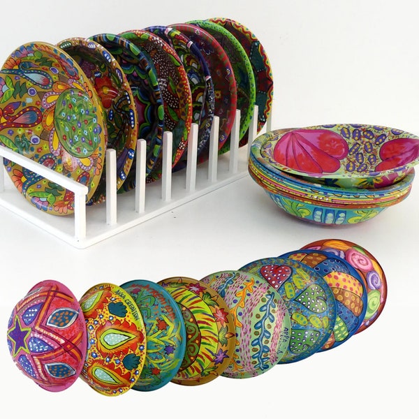 Large bowls in recycled aluminum hand-painted for a gypsy and bohemian atmosphere - collection 3 deco multicolor