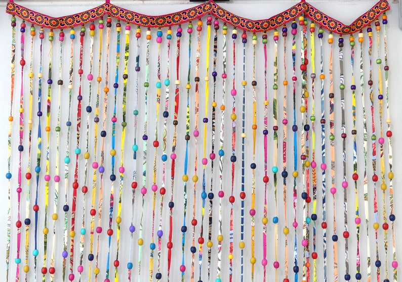 DOOR BEADS Top in Wooden Beads and Parrots From the Etsy