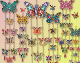 MOBILE SUSPENSION decorative multicolored hand-painted wood to hang in the house or garden BUTTERFLY patterns