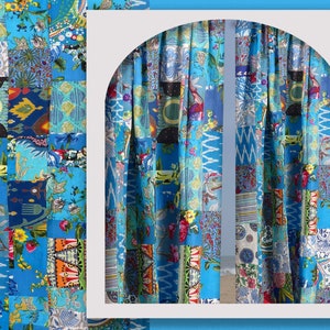 RIDEAU PATCHWORK multicolore réalisé sur mesure en coton doublure unie assortie au patchwork pour baie vitrée, porte, grande fenêtre,multi image 4