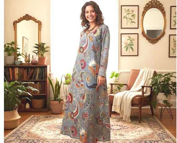 grey paisley dress Boho Cotton Print Multicolor | Loose Fit Summer Dress | Casual Everyday Wear | Indian Block Print Dress argentine tango clothes