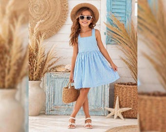 Striped Cotton Baby Dress (3 Colors) | Toddler Girl Summer Dress | Shoulder Strap Dress with Gathered Skirt | Handmade Kids Outfit