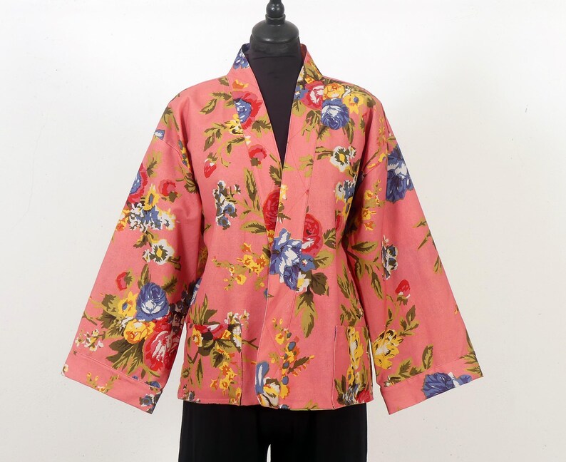 CANVAS COTTON Pink Digital Print Multicolored Flower Pattern in Large