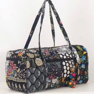 Large black patchwork weekend bag – Cotton travel bag – Unique handmade item