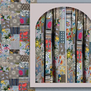 RIDEAU PATCHWORK multicolore réalisé sur mesure en coton doublure unie assortie au patchwork pour baie vitrée, porte, grande fenêtre,multi image 6