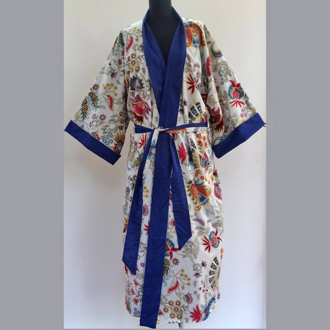 Kimono Dressing Gown for Men or Women White and Multicolored Etsy