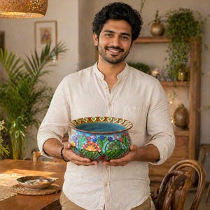 Handbeschilderde aluminium plantenpot | Kleurrijke bloempot | Boho woondecoratie | Handgemaakte bloempot uit India | 3 ontwerpen beschikbaar