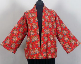 Veste KIMONO COURTE pour homme ou femme kimono  veste courte veste coton doublée Veste unisexe veste mi saison,red