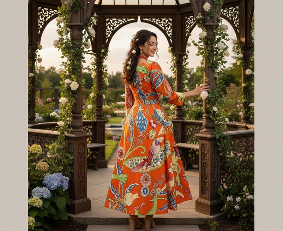 knee length dresses for ladies Compania Fantastica Bird Print Midi Dress – Mockingbirds Fashion main image 0