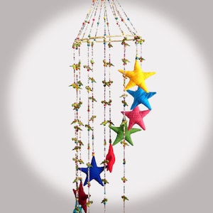 MOVING CAROUSEL SUSPENSION stars and multicolored beads to hang in the house or garden Christmas decoration