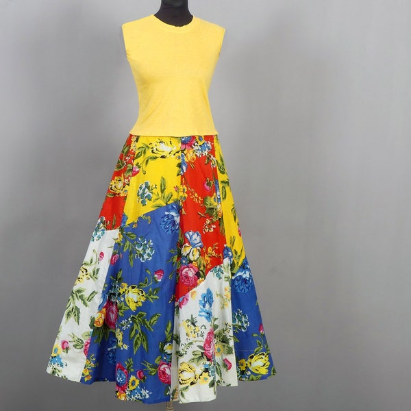 Blue Lace Patchwork Plaid Long Skirt main image 1