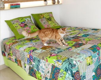 BED spread BOHEMIAN PATCHWORK hand made cotton multicolored indian style vintage bed cover