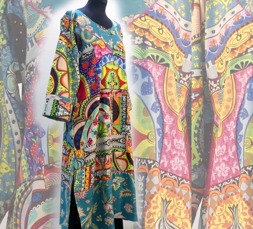 Large Summer Coat or Multicolored Printed Cotton - Etsy