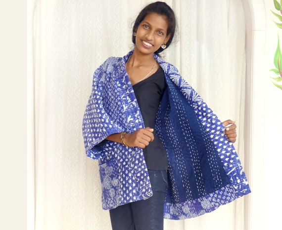Short Spring Summer Jacket in Blue and 