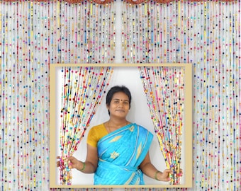 Handmade Beaded Door Curtain | Boho Fabric Tie Curtain | Colorful Hanging Curtain | Indian Home Decor | 200 x 90 cm for gift