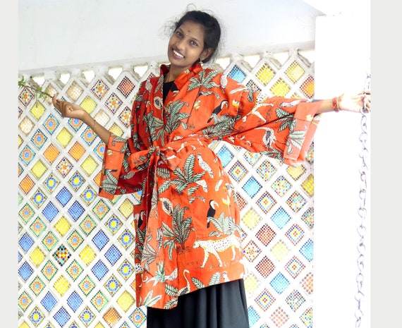 Multicolor Waffle Cotton Printed Fabric Kimono Style Robe, Size: Free at Rs  1100/piece in Jaipur