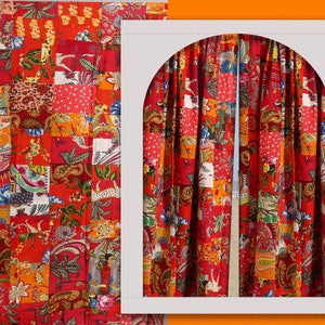 RIDEAU PATCHWORK multicolore réalisé sur mesure en coton doublure unie assortie au patchwork pour baie vitrée, porte, grande fenêtre,multi image 7