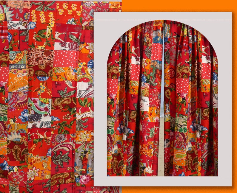 RIDEAU PATCHWORK multicolore réalisé sur mesure en coton doublure unie assortie au patchwork pour baie vitrée, porte, grande fenêtre,multi image 7