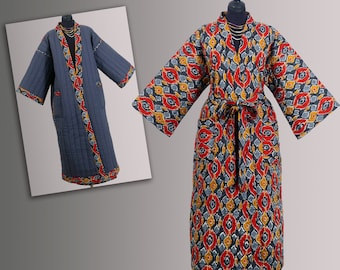 Vestaglia trapuntata in cotone stampato, foderata in tinta unita, vestaglia kimono grigia imbottita, taglie forti, unisex