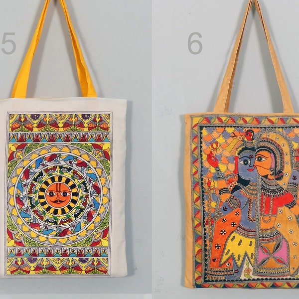 SAC CABAS tote bag in cotton canvas digitally printed Madhubani paintings
