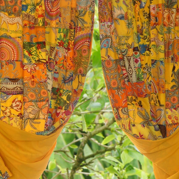 RIDEAU PATCHWORK jaune  et  multicolore rideau sur mesure rideau en coton avec doublure couleur unie assortie au patchwork  jaune