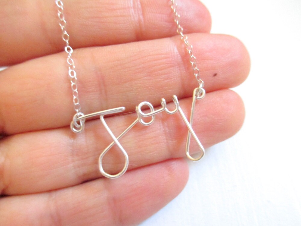 Joy necklace silver wire word necklace silver necklace wire Etsy