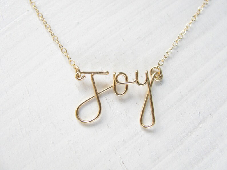 Joy necklace gold wire word necklace gold necklace wire Etsy