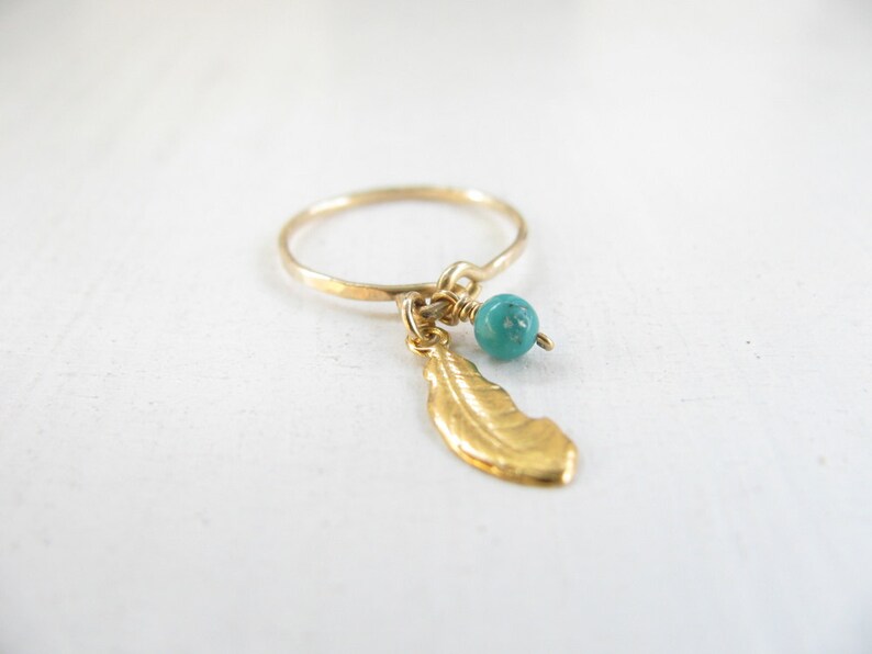Turquoise ring gold feather ring feather charm gold ring Etsy