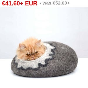 20%SALE Cat house, cats bed, cat cave, wool pets house, grey with white