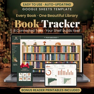 Book Tracker Spreadsheet Google Sheets, Digital Reading Journal, Bookshelf Tracker, Books Read Tracker, TBR & Series, Book Lover Gift