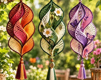 Crochet Wind Spinner Pattern PDF, Spiral Hanging Ornament, 3D Spiral Wall Decor, Boho Home Decor, Crochet Hanging Decoration**