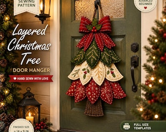 Christmas Tree Door Hanger Pattern PDF | Felt Christmas Decor Sewing Pattern | Layered Tree Wall Hanging | DIY Holiday Door Decor