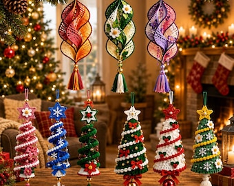 3 Bundle Crochet Christmas Ornament Pattern PDF, Spiral Tree Pattern, Wind Spinner, Holiday Decor, Star Snowflake Bell
